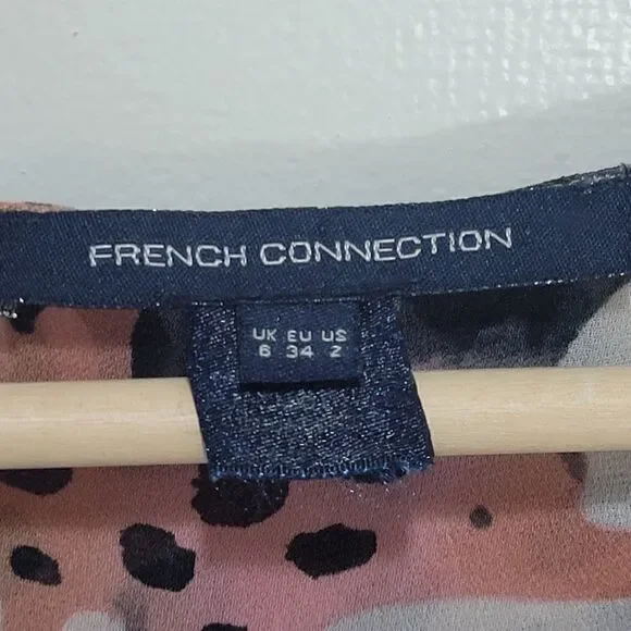 French Connection Sheer Abstract Pattern Blouse with 3/4 Sleeves - Picture 5 of 11